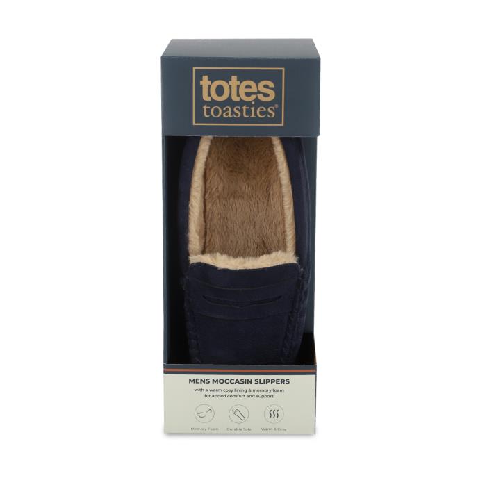 totes toasties® Mens Suedette Moccasin Slipper Navy Extra Image 7